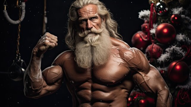 Strong bodybuilder Santa Claus