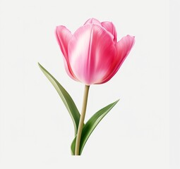 1 pink tulip isolated on light gray background, realistic illustration