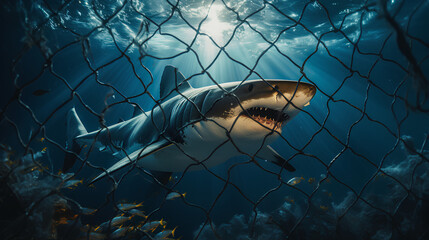 A poor shark was caught in a fishing net used for conservation of marine animals.