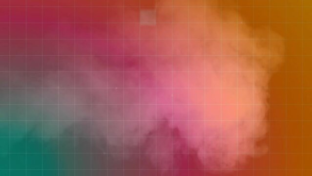 Animation of white squares over grid and smoke with copy space