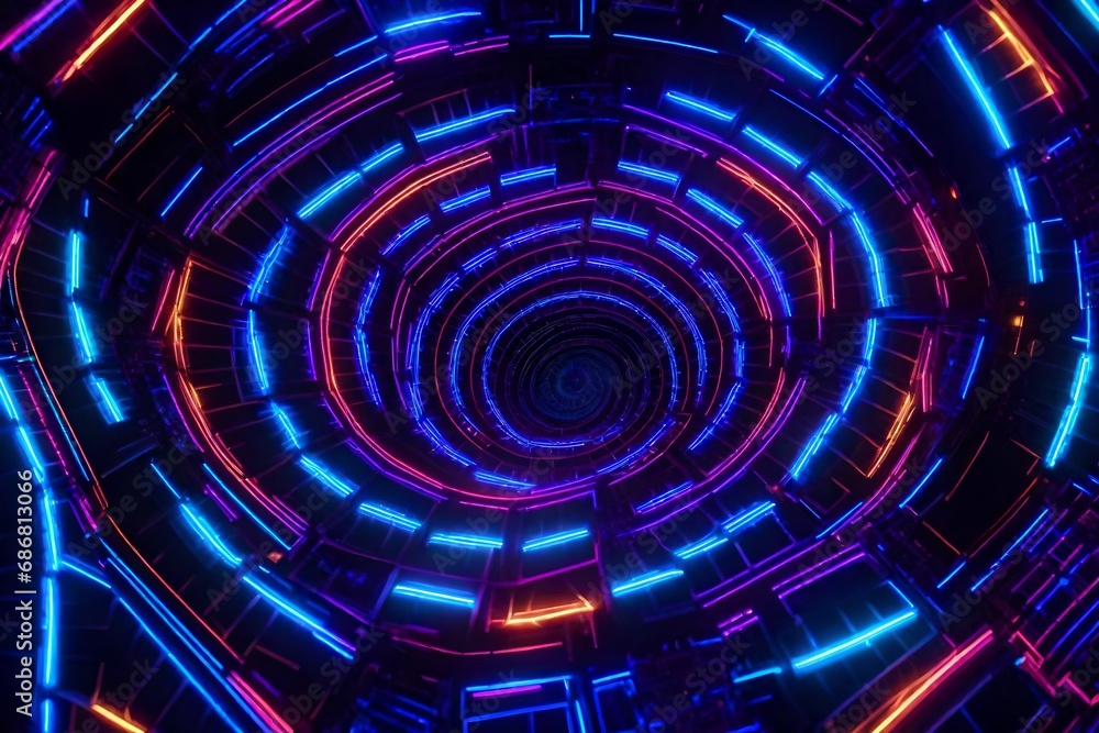 Poster a vibrant kaleidoscope of swirling neon lights, creating a mesmerizing pattern against a dark backdr