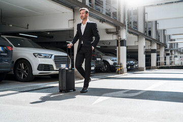 Businessman with baggage on the go