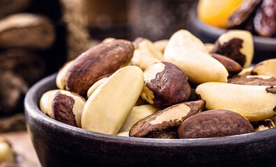 Brazil nuts, or Bolivian nuts, typical of the Amazon rainforest, exotic culinary ingredient