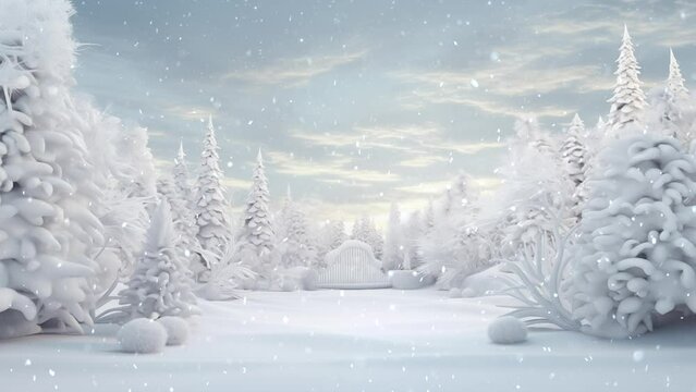 An Abstract Christmas Winter Wonderland Snowing Snowfall Background Loop 3D Render Style 4K Seamless Looping Animation. A.I. Generated Background Image.
