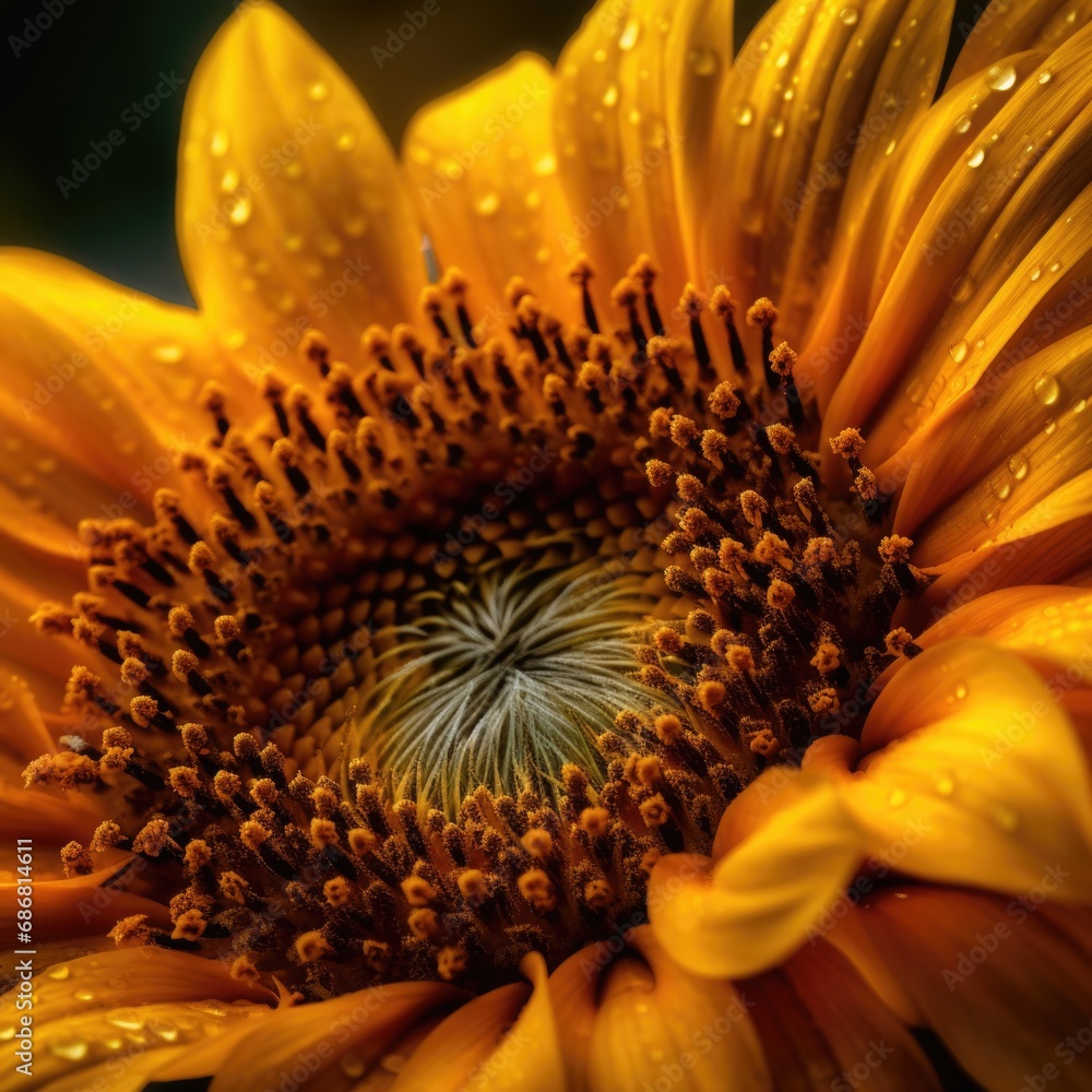 Poster sunflower close-up. macroshot. ai generative.