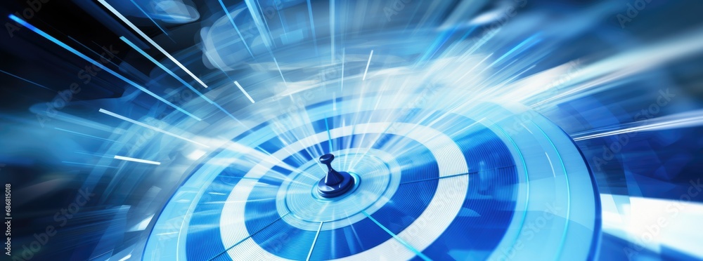 Aufkleber striking a target with precision in a dynamic blue setting illustrating focused energy and movement
