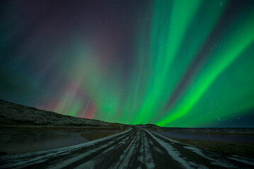 Iceland, scenery with Aurora Borealis