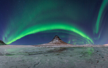 Iceland, Kirkjufell mountain with northern lights