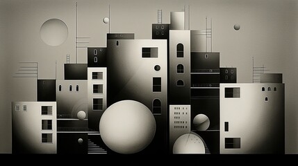 AI-generated illustration of a quirky little organic geometric village. MidJourney.