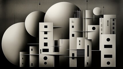 AI-generated illustration of a quirky little organic geometric village. MidJourney.
