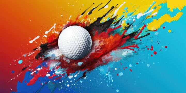 an image of a colorful golf ball on a blue background Generative AI