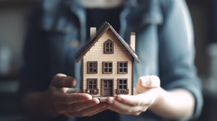 Buying a house, building repair and mortgage concept. Estimation real estate property with loan money and banking. Man or woman holding a house in hands