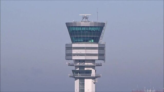 Airport Control Tower in Beautiful Sunshine at International Airport