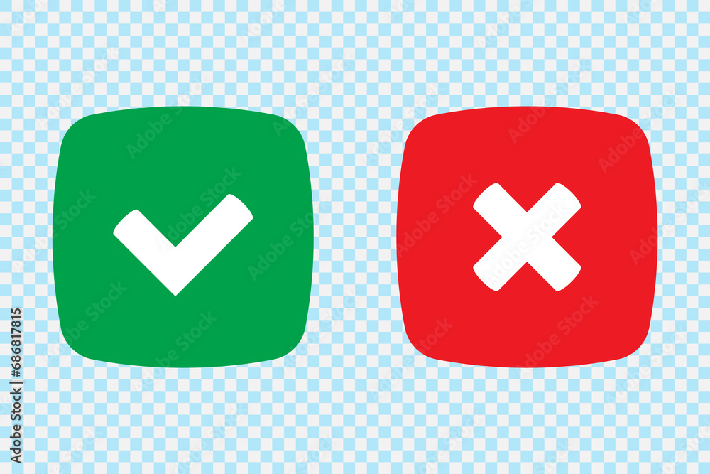 Poster green tick and red cross checkmarks in flat icons. yes or no symbol, approved or rejected icon for u