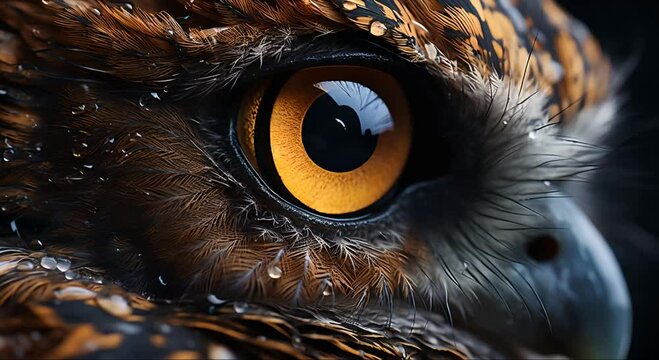 The European scops owl close-up view of the eye