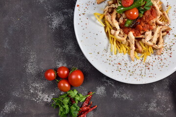 Chicken dinner and various appetizers