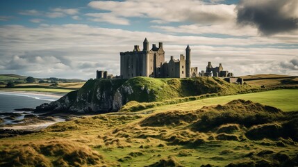 A view of a castle that is impressive and has a natural setting. - obrazy, fototapety, plakaty