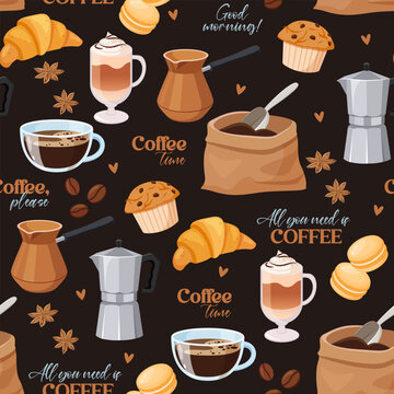 Vector seamless patern with coffee elements
