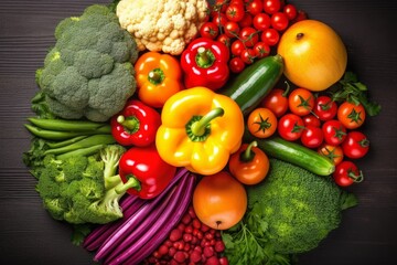 Top view of fresh fruits and vegetables