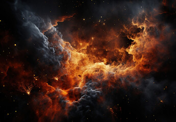 Obraz premium Celestial Crimson: Red Smoke Nebula Painting the Cosmic Sky in a Space Background - Generative AI