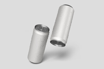 Realistic aluminium can mockup with water drops. soda can.