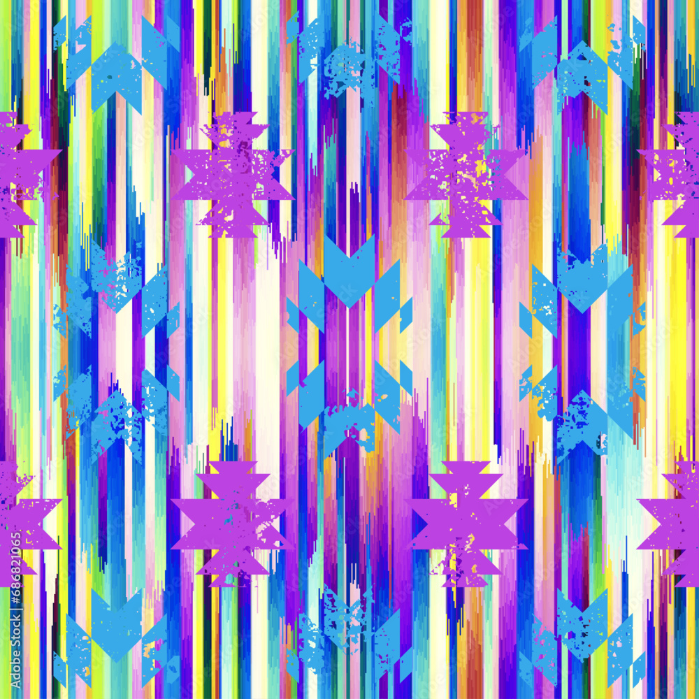 Poster Seamless striped pattern in Aztec style. Folk embroidery.. Aztec ikat style. Seamless vector image. Thin lines