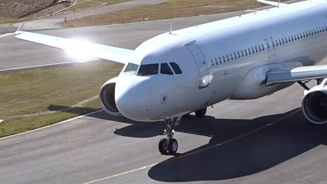 White Generic Unmarked Aircraft Airplane jet passenger Close Up Taxiing at Airport departing departure