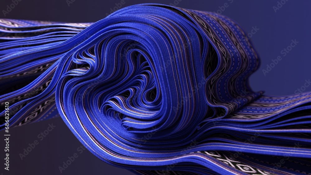 Aufkleber deep blue hues and subtle patterns coil in a serene and elegant 3d fabric animation.