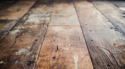 Rustic Retreat: A close-up of weathered and rustic wooden floorboards, showcasing the natural imperfections that contribute to its charm. - obrazy, fototapety, plakaty
