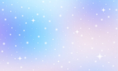 Glittering gradient background with hologram effect and magic lights. Holographic abstract fantasy backdrop with fairy sparkles, gold stars and festive © kastanka