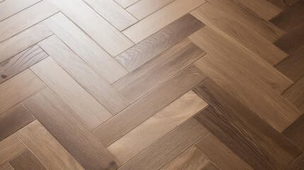 Herringbone Harmony: Close-up of a herringbone patterned floor, demonstrating the precision and timeless elegance of this classic design. - obrazy, fototapety, plakaty