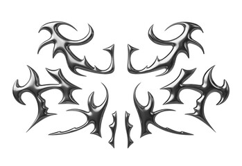 Fototapeta premium 3D chrome liquid metal figure. Y2k neo tribal icon. 3d rendering illustration on isolated background.