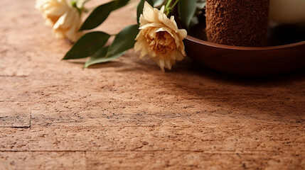 Cork Comfort: Close-up of cork flooring, showcasing its warm tones and unique texture that adds a comfortable and eco-friendly touch to interiors.