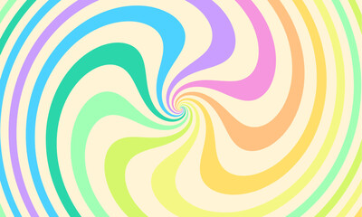 Groovy abstract rainbow swirl background. Retro vector design in 1960-1970s style. Vintage backdrop. Colorful summer hippie carnival illustration