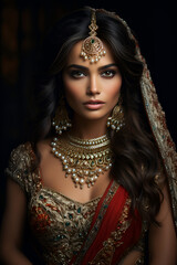 Portrait of a beautiful Indian bride in traditional clothes