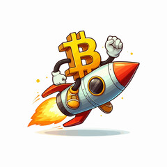 Bitcoin Bull Run rocket Illustration, Bullish Bitcoin Rocket character vector illustration. bitcoin rocket vector art, crypto Bull run vector illustration. Ai Generated