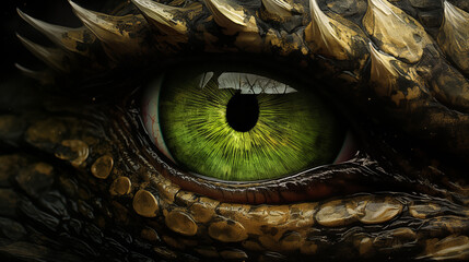 green dragon eye close up - obrazy, fototapety, plakaty