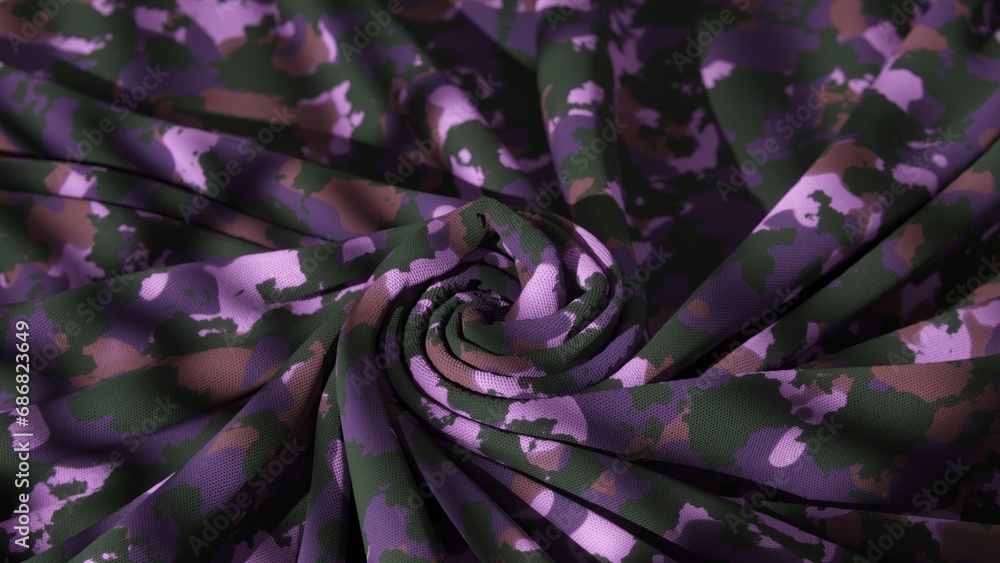 Aufkleber a fabric spiral with a pink camouflage pattern twists into a dynamic and textured 3d illustration