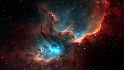 Animation of flying through nebula. Star-forming regions, formations of gas, dust, and other materials clump together to form denser regions, which attract further matter and become stars.