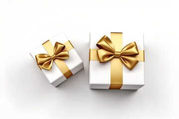 gifts from two sides on white background top view generated AI