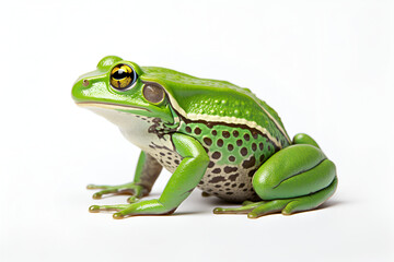Fototapeta premium Green tree frog on white background. Generated AI