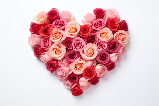 Heart Made of Roses Isolated on White Background. Generated AI