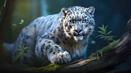 Portrait of a majestic snowleopard in his natural habitat