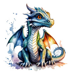 Obraz premium Dragon illustration, white Background, Green Dragon, colorfull Dragon