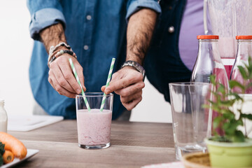 Glass of prepared fruit smoothie