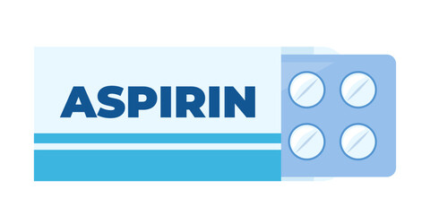 Aspirin pack and blister with pills. Vector illustration in flat style.