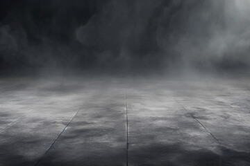 Dark Concrete Floor Texture with Mist or White Fog Created with Generative AI Tools