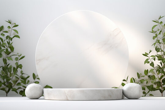 Eternal Simplicity 3D Render Empty Space Product Display Polygonal White Marble Crafted Stone Podium Created with Generative AI Tools