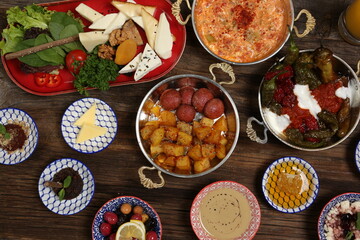 Breakfast with toast, tea and orange juice