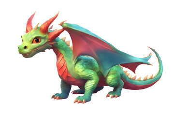 Dragon illustration, white Background, Green Dragon, colorfull Dragon